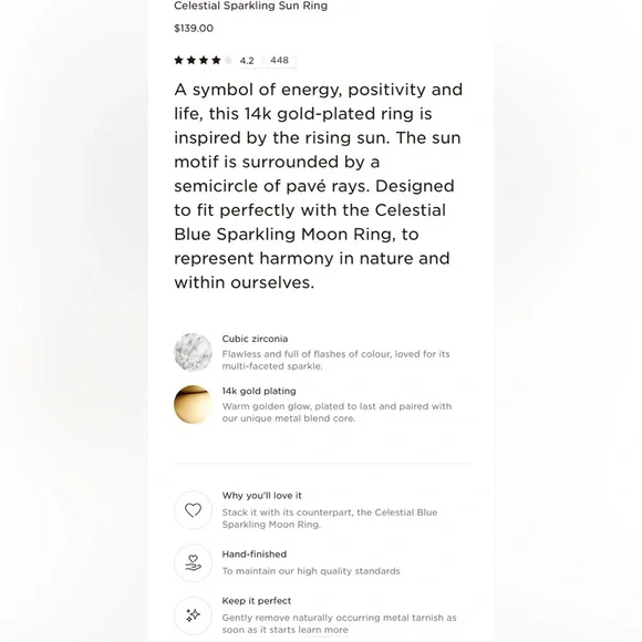 Pandora Gold and Silver Celestial Sun and Moon Ring Set size 6.5 - Picture 3 of 7